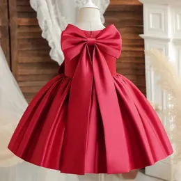 Vestidos de menina Big Bow Sweet Baby Girl Dress Color Solid Color Elegante Pré -Escola Criança Celebração de Celebração da Vista Princesa H240527 5qz5