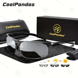 Coolpandas alüminyum kenarsız fotokromik güneş gözlükleri erkekler kutuplaşmış gündüz gece sürüş gözlükleri bukalemun anti-parlama gözlükleri, hediyeler için ideal seçim