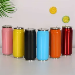 LDFCHENNEL 500ML Sports Thermos Cup With Straw Thermal Beverage Cans Cola Mugs Stainless Steel Vacuum Insulated Water Bottles 201204 274N