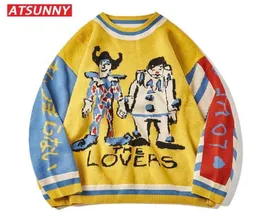 Вышивка клоуна Atsunny Harajuku Sweater Retro Style вязаный осенний хлопок 2111112665223