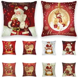 Pillow Red Christmas Decoration Cover rena Santa Snowflake Brophcase Linho/Peach Skin Square Ano 45x45cm