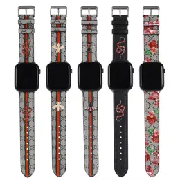 Luxus Uhrengurt für Apple Watch Band Iwatch Fashion 38 40 41 42 44 45 49mm Fashion Leder Bunt Blumenbienen Schlangenabdruck Uhrband