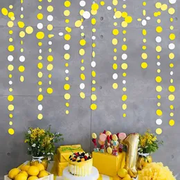 Banners Streamers Confetti Yellow White Paper Circle Dots Garlands Polka Hanging for Bridal Shower Bee Sunflower Lemon Theme Birthday Party Decor d240528