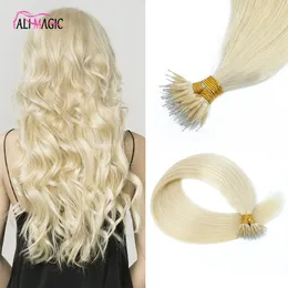 Blonde Remy Humano Nano Ring Hair Extensions Loop Micro anel Nano Link Extensões de cabelo Preto Piano marrom cor 100g pré -ligado I Tiped Hair Head Full Head Full