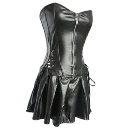 S6xl plus size lingerie feminina feminina negra de couro faux burlesco steampunk corsário vestido gótico de espartilho pvc busto 8293137877