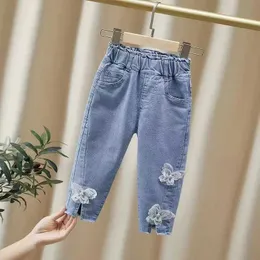 Jeans jeans jeans jeans primavera e outono nova corea moda meninas elásticas calças casuais infantil jeans jeans calça calça 2 3 4 5 6 y wx5.27