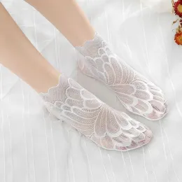 10pcs = 5Pairs Invisible Lace Flower Meias Mulheres Liner Liner Mesh Meia Mesia Feminina Elastic Ultra-Fina