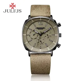 Julius Real Chronograph Men's Business Watch 3 Dials Leather Band Square Face Quartz Holwatch Saat Hediyesi Jah-098 343D