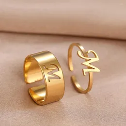 Кластерные кольца из нержавеющей стали 26 A-Z Letters Goth Fashion Fashion Sature Ring For Women Jewelry Wedding Forever Kpop Gifts 2pcs/Set