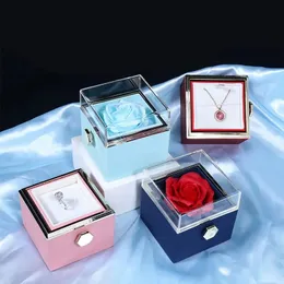 1 кусок вращающегося в день Святого Валентина Свадебное предложение Jewel Box Creative Design Rose Ceserves Eternal Flowers 240517