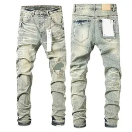 Jeans viola di alta qualità YK2 Man American High Street con buchi lavati e spruzzati e slim pantaloni 60710
