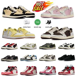 1s Jump Man 1 Basketballschuhe Kanarischer Dunkler Pony Pink Pale Pale Vanille gelbe Golf Olivenfragment Reverse Mokka J1 Low -Turnschuhe Herren Damen Jumpman Trainer Eur 47 US 13 Schuh