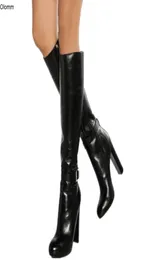 Rontic Nowe stylowe kobiety kolanowe wysokie buty seksowne kwadratowe buty na wysokim obcasie okrągłe palce u nogi eleganckie czarne buty imprezowe kobiety plus rozmiar 5155194406