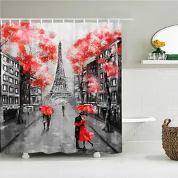 Duschvorhänge wasserdichte Vorhang für Badezimmer Paris Turm Landschaft Print Badewanne Polyester mit 12 Stcs Haken 244z