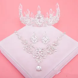 2018 Cheap Set Crowns Necklace Earrings Alloy Crystal Sequined Bridal Jewelry Accessories Wedding Tiaras Headpieces Hair 283Q