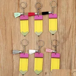 Party Favor DIY Blank Tassel KeyChain Creative Pencil Keychains Acrylic Key Chain Teachers Day Gift Keyring FY3382 B1011 Drop Delive DH59N