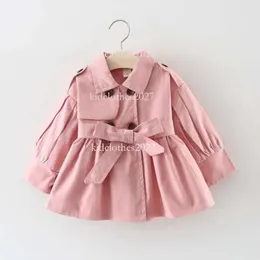 New Childrens Clothing Girl Autumn Princess Coat Solid Color Medium-Long Single Breasted Trench Baby Outerwear