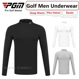 PGM LongSleeved Men Golf Bottoming Shirt Håll varma manliga T -skjortor plus Velvet Sports Wear Stand Collar Casual Tops Golfer 240522