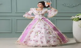 Casual Dresses 18th Century Royal Pink And Purple Rococo Baroque Masquerade Square Collar Bow Lace European Court Dance Ball Gowns9573824