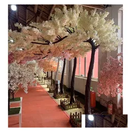 장식용 꽃 화환 도매 레스토랑 야외 웨딩 파티 사쿠라 식물 나무 큰 인공 유리 섬유 가짜 체리 블로스 DH9GC
