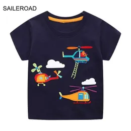 Футболки Saileroad 2024 Новая летняя футболка хлопковая коротка с коротким рукавом мультфильм-вертолет футболки детские футболки для мальчиков детская одежда D240529