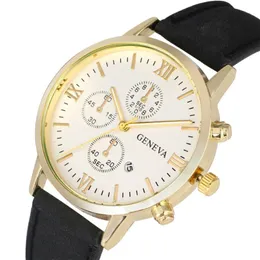 Dekoration Fake Chronograph Dial Quartz Men's Watch Stylish Casual Mens Leather Wrist Watches Auto-Date Display Manlig armbandsur Wristw 306n
