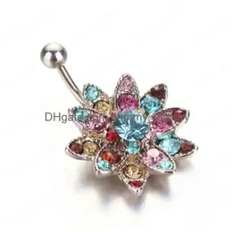 Navel & Bell Button Rings Colorf Flowers Crystal Zircon Fashion High Quality Steel Piercing Belly Body Jewelry Drop Delivery Dhlre