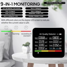 IN1 CO2 -mätare Digital temperatur Fuktighet Sensor Tester Luftkvalitet Monitor Koldioxid CO PM10 PM1.0 TVOC HCHO -detektor