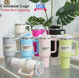 Pink Dune Quencher H2.0 40oz Tumblers Cups With Handle Insulated Car Mugs With Lids and Straws Stainless Steel Coffee Termos Tumbler with logo DHL Shipping US Stock