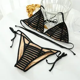 Melphieer katı kesim bikini kadın üçgen bikini seti kravat kayışı banyo seti push up mayo plajı biquinis maillot 240521