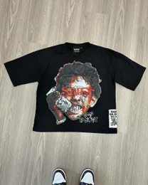 Hiphop rap büyük resim baskılı Avrupa ve Amerikan gömleği y2k yaz kişiselleştirilmiş şık pamuk yuvarlak boyun gündelik tshirt 240529