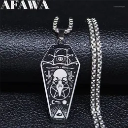 Afawa Witchcraft Vulture Coffin Pentagram Inverterad Cross rostfritt stålhalsband hängsmycken Kvinnor Silverfärgsmycken N3315S021 306S