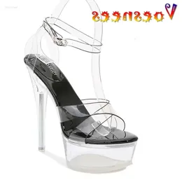 Voesnees Şeffaf Sandalet Kristal Düğün Ayakkabıları Platformu Kadınlar Süper Yüksek Topuk14cm 2024 Arrivel FE 5CE