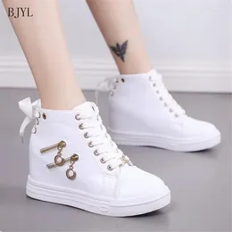 Casual Shoes BJYL 2024 Women Wedge Platform Rubber Leather Lace Up High Heel 6 Cm Round Toe Increasing White Sneakers Zipper B63