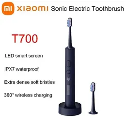 Escova de dentes xiaomi mijia t700 dentes de dentes de dentes elétricos de dentes elétricos clareamento vibração ultrassônica de limpador de limpeza oral APP SMART Display LED Q240528