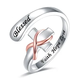 925 Sterling Silber Verstellbarer christlicher gesegneter Jesuskreuz Infinity Ring Schmuck Glaube Hoffnung Liebe Gaben für Frauen Teen Girls 240511