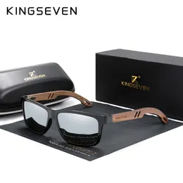 Kingseven 100% поляризованные винтажные мужчины деревянные солнцезащитные очки Wood UV400 защита модных квадратных очков солнце