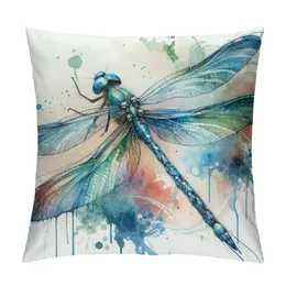 Dragonfly Throw Pillow Cover Decorative Cushion Animal Accent Pillow Case Print Pillowcase Car Bed Couch Bedroom Chair Beige Blue Green