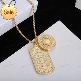 Gold necklace geometric circle classic engraved portrait and interlocking texture designer necklace Christmas gift