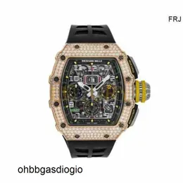 RM11-03 Richamills Watch Swiss Swiss Swiss Mechanical Nhistech 1103 Flayback Chronology Diamond Set Rose Gold 2024 Mens RJ
