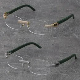 Wholesale Metal Mix Plank Arms Rimless Micro-paved Diamond Set Frames Wooden Eyewear Myopic Glasses Male and Female 18K Gold Frame Glas 317n