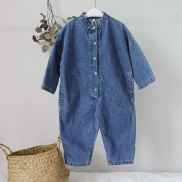 New Spring AutumUnisex Children Denim Jumpsuits Korean Style Chic Baby Boys Girls Overalls Soft Loose Trousers Kids Clothes L2405