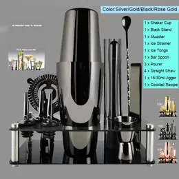 Cocktail Shaker Set 312 PCs 550 ml 800600ml Schwarze Roségold -Shaker Jigger Mixing Spoon Tong Barware Barkeeper Tools Weinregal 240529