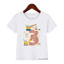 T-shirty Kawaii Construction Boy Kopajnik T-shirt 2 3 4 5 5 urodzinowy prezent dla dzieci chłopcy dziewczyn