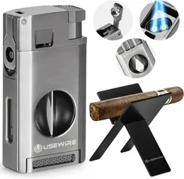 Lighters Cigar lamp and cigar holder set refillable with butane butane lamp V-shaped cigar cutter foldable cigar punch S2452907