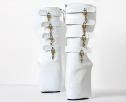 Stivali da balletto fetish Women Women 18 cm con tallone super alto sexy zeppa bianca zeppa scarpe piattaforma taccicciate ginocchiere chiuse stivali da schiavi