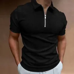 Polos Hommes للرجال zip waffle polo couleur unie t - manches commites chemise casual slim summer 2023 الركض في اللياقة البدنية Z240529