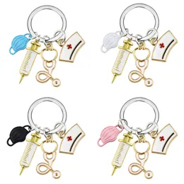 Doctor Keychain Tool Medical Ring Injeção de anel de estetoscópio enfermeira Chave Chave Chain Medico Gift Diy Jóias feitas artesanais feitas à mão