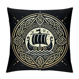 Cuscini per lanciare Copertura barca isolata Viking Drakkar Storia Sistema Navigatura in avventura vintage Nera settentrionale Nero Celtico Cede decorativo Custine