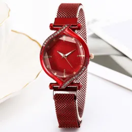 Gwiazda tarcza prosta temperament Diamond Women Watch Maganetic Bluckle Wygodne siatkowe zegarki żeńskie zegarki modowe